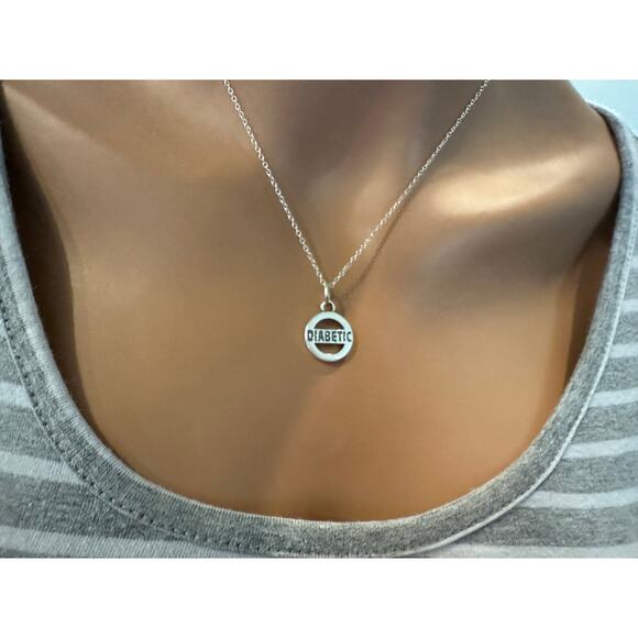 Sterling Silver Diabetic Necklace,Sterling Silver Diabetic Charm Necklace - Picture 2 of 5